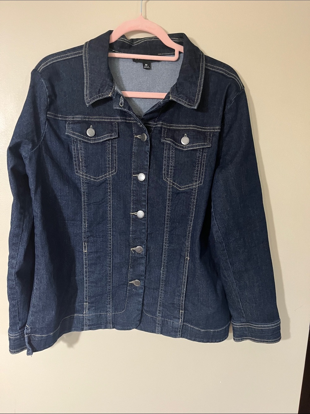 Women's Dark Blue Denim Jacket with Button Front
